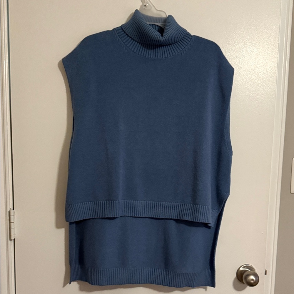 Blue Turtleneck Sleeveless Sweater
